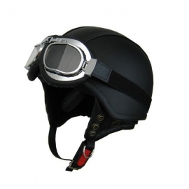 Moto helma Cyber U-62G kožená s brýlemi, černá